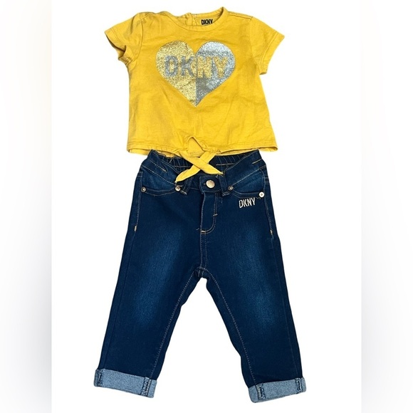 Dkny Other - DKNY Girls Matching Set with Yellow T shirt and Denim Jeans. Size: 12M.